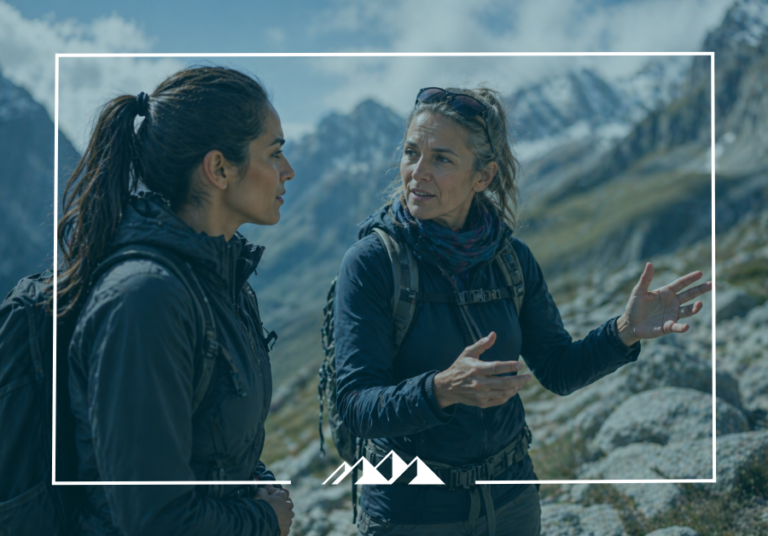 Executive Leadership Coaching represented as a sherpa and her guide on a hike