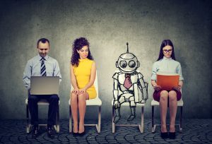 A robot amongst a group of job applicants